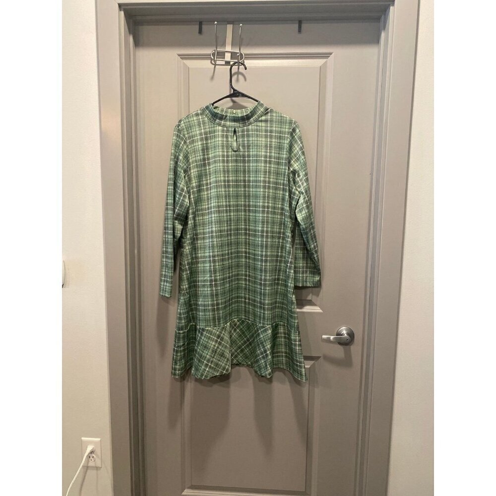 Isaac Mizrahi Live Green Dress 1X Petite Jacquard Mock Neck QVC Plaid Modest